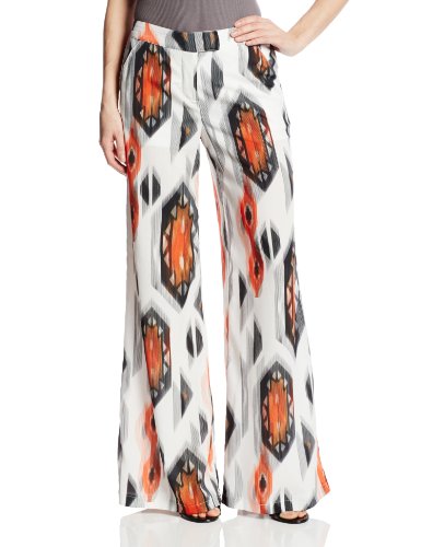 XOXO Women's Printed Wide Leg Pant, White, Medium